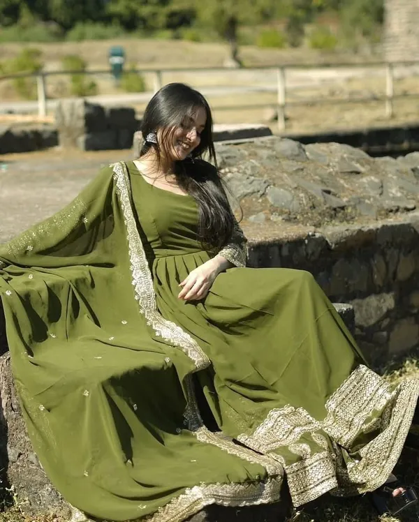 Green_Faux-Fur_Gown_For_Women