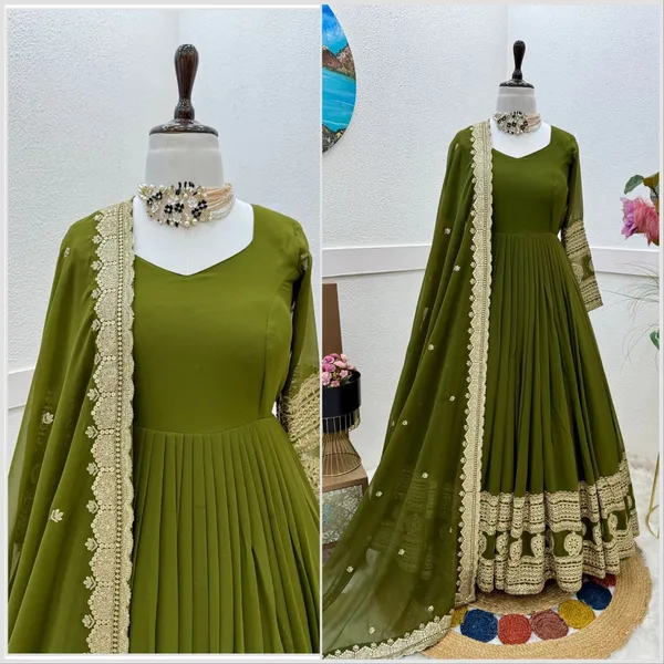 Green_Faux-Fur_Gown_For_Women