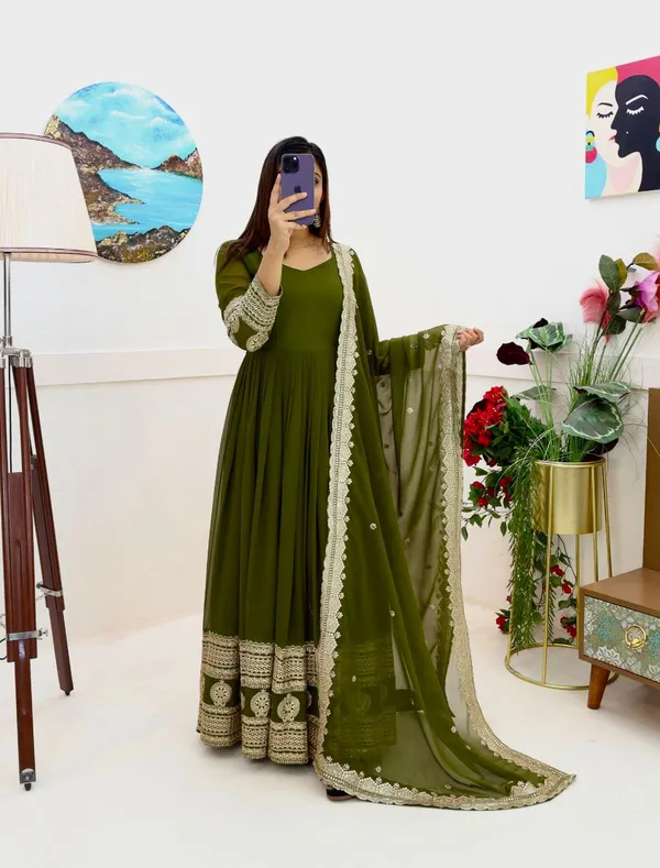 Green_Faux-Fur_Gown_For_Women