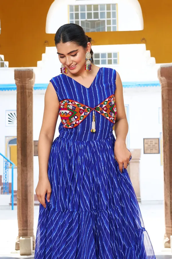 Blue_&_Striped_Georgette_Gown_For_Women