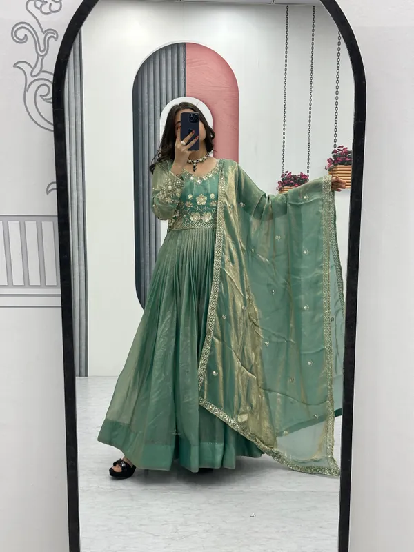 Green_Chinon_Salwar_Suit_For_Women