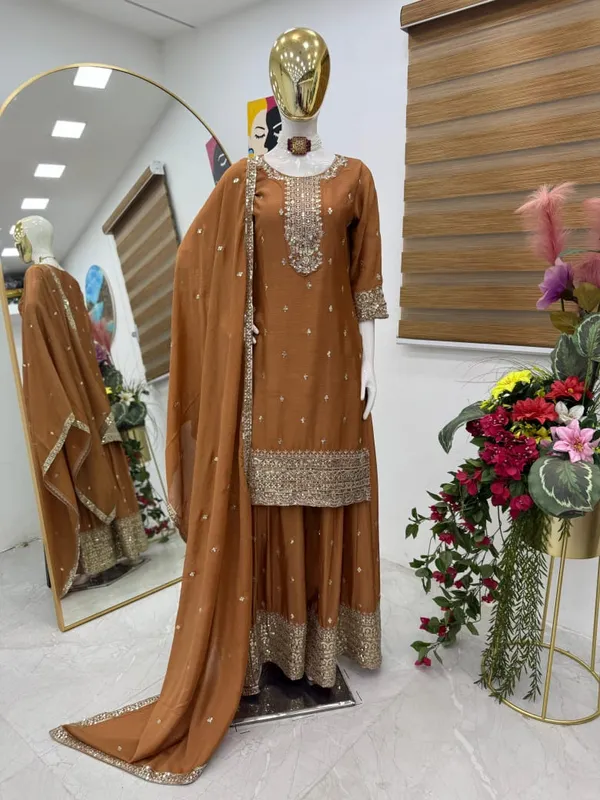 Brown_Silk_Palazzo_Set_For_Women