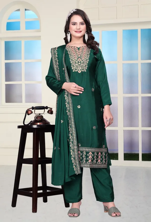 Green_Chinon_Salwar_Suit_For_Women