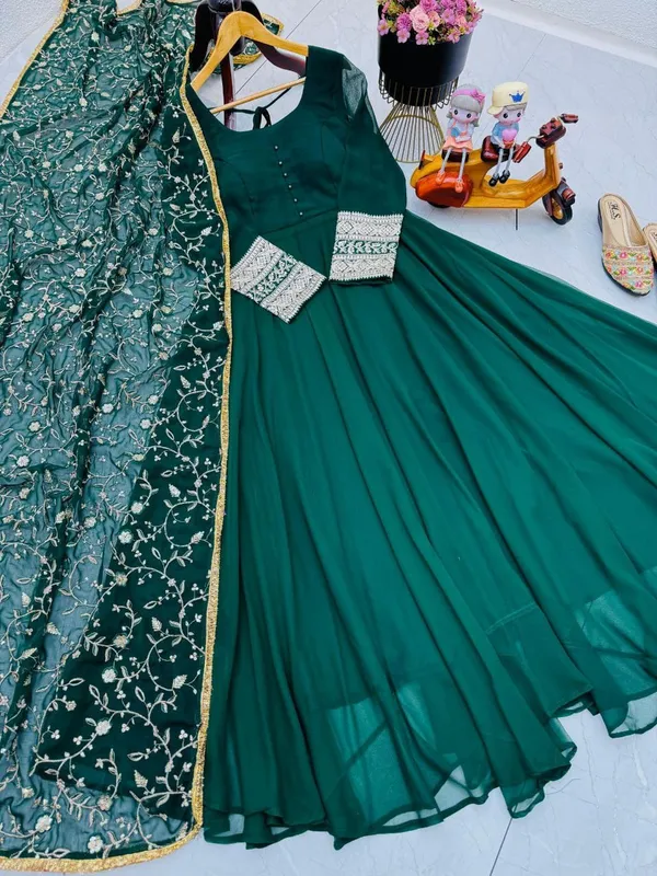 Green_Faux-Fur_Gown_For_Women