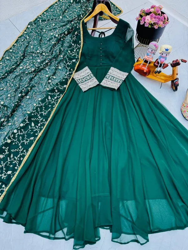 Green_Faux-Fur_Gown_For_Women