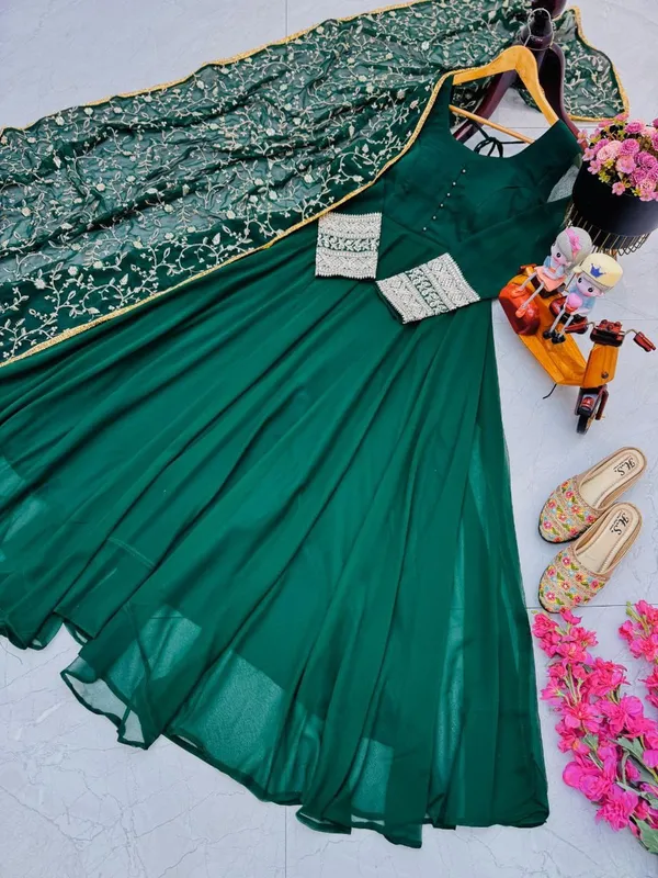 Green_Faux-Fur_Gown_For_Women