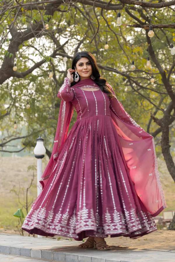 Pink_Faux_Georgette_Gown_For_Women