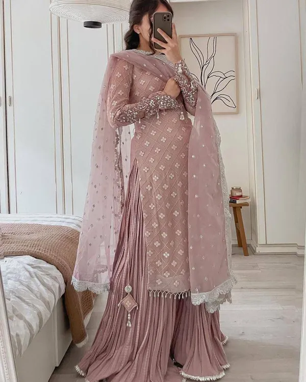 Pink_Faux-Fur_Silk_Palazzo_Set_For_Women