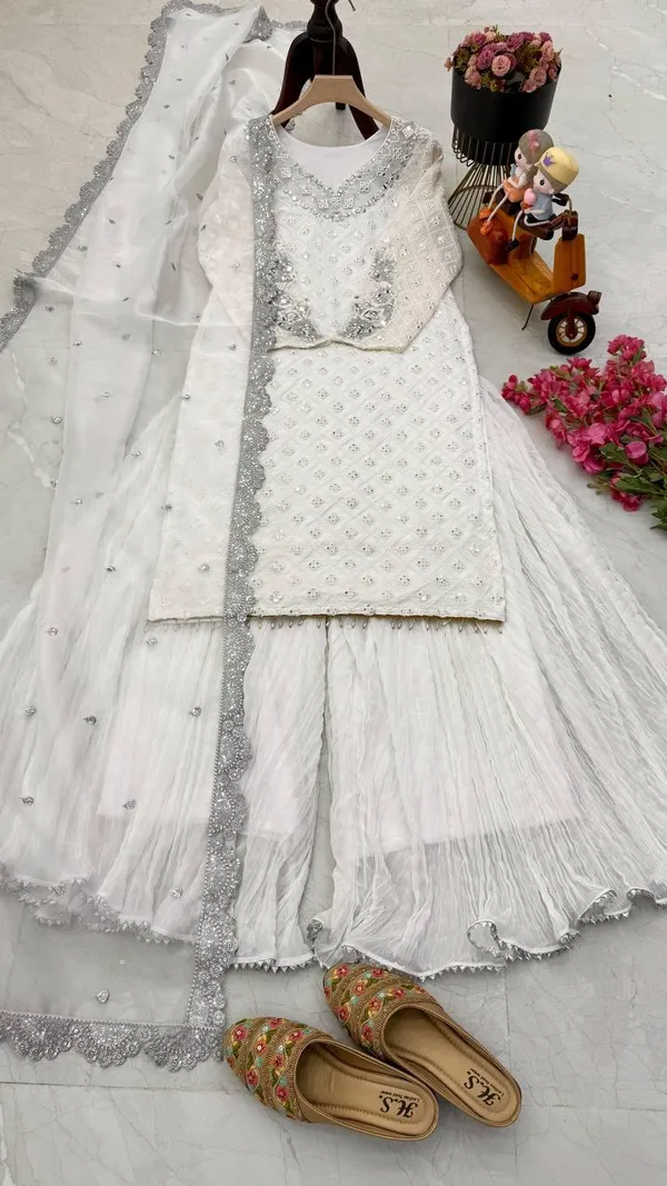 White_Faux-Fur_Silk_Palazzo_Set_For_Women
