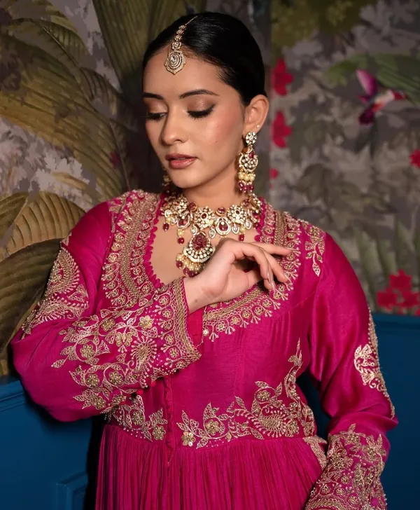 Pink_&_Red_Silk_Gown_For_Women