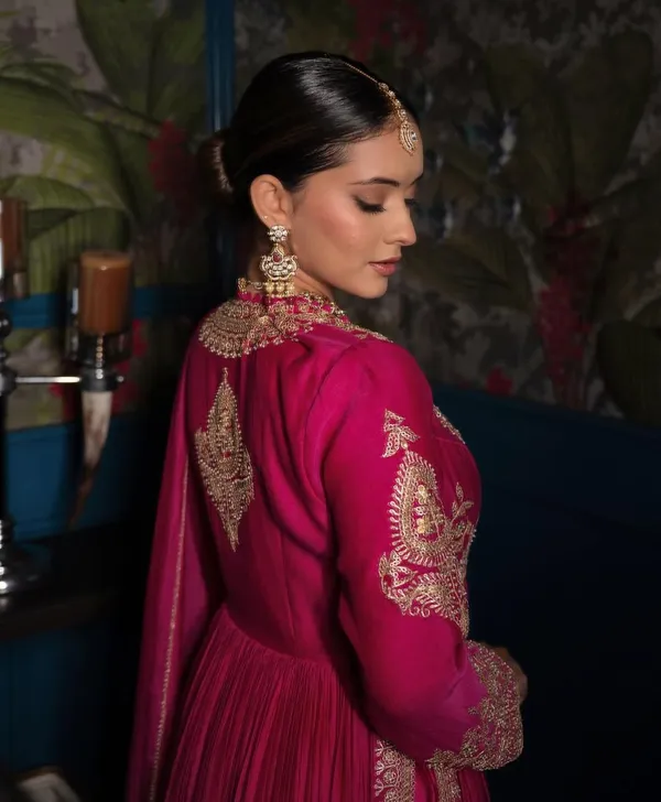 Pink_&_Red_Silk_Gown_For_Women
