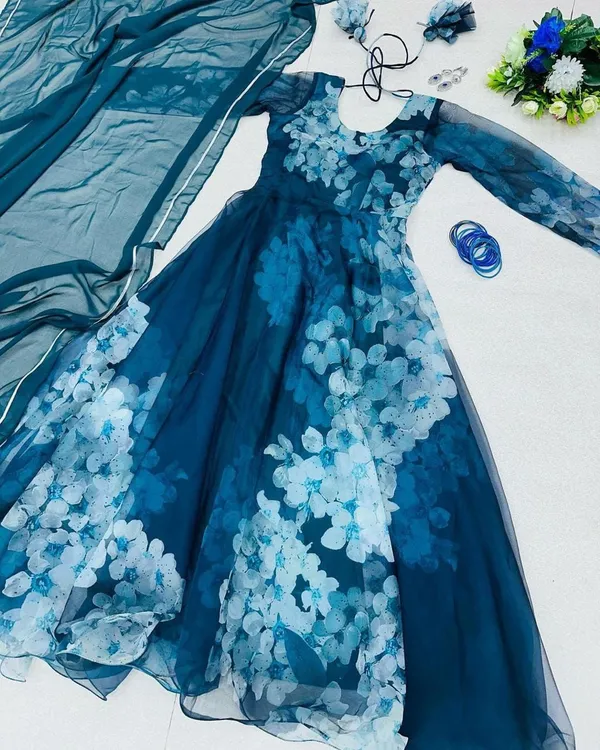 Blue_Floral_Silk_Gown_For_Women
