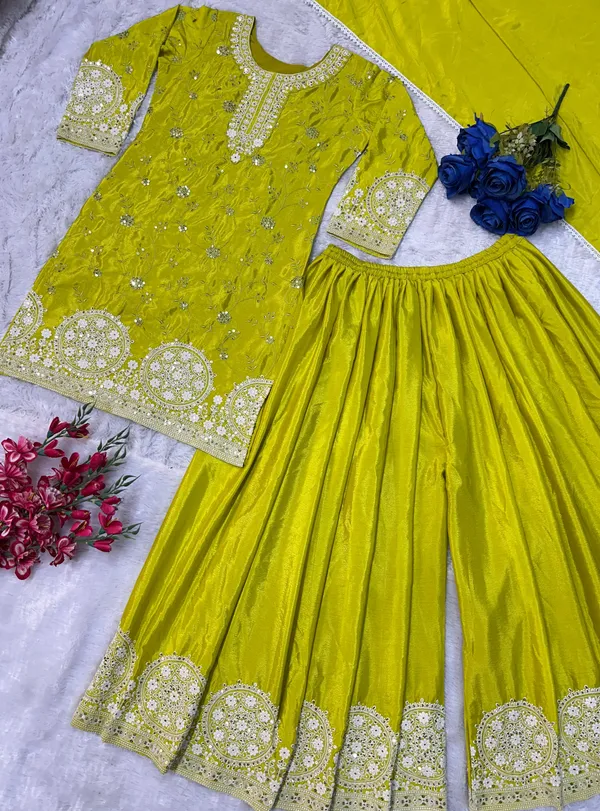 Parrot_Green_Silk_Sharara_Suit_For_Women