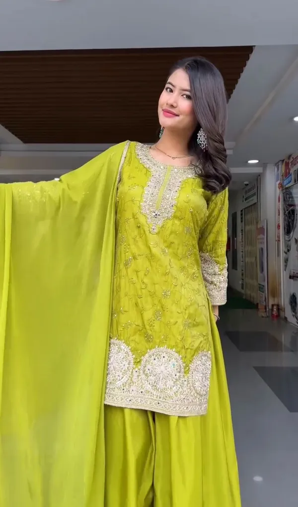 Parrot_Green_Silk_Sharara_Suit_For_Women
