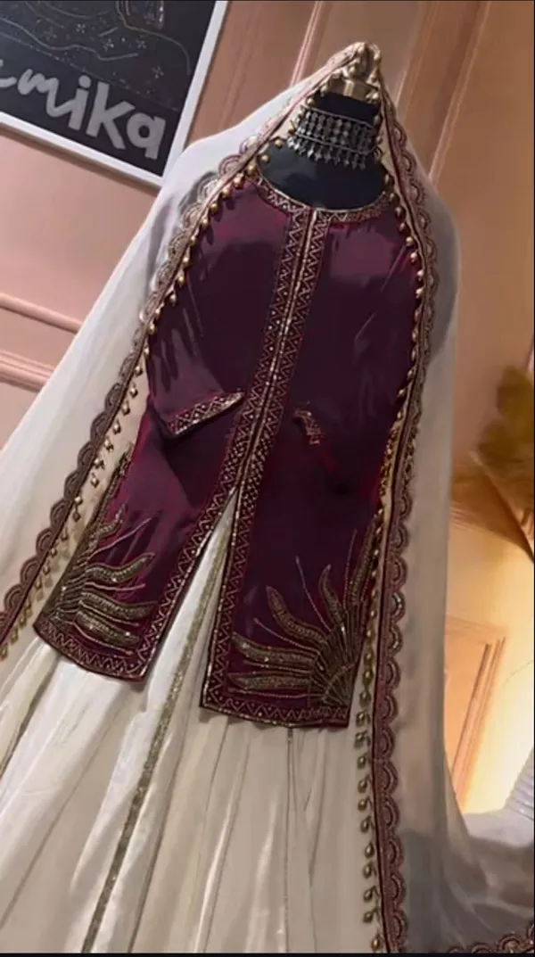 White_&_Purple_Silk_Lehenga_Crop_Top_For_Women