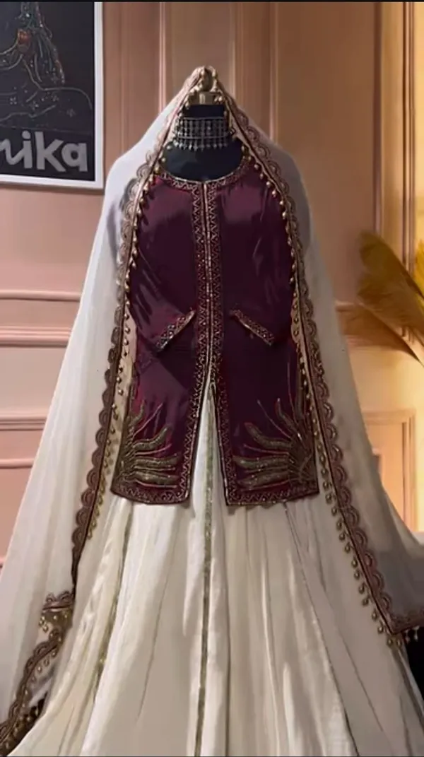 White_&_Purple_Silk_Lehenga_Crop_Top_For_Women