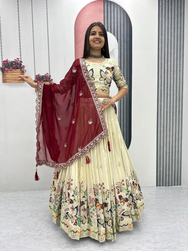 Beige_Silk_Faux-Fur_Lehenga_Choli_For_Women