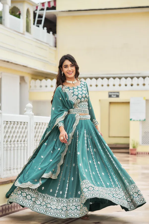 Green_Faux-Fur_Lehenga_Choli_For_Women