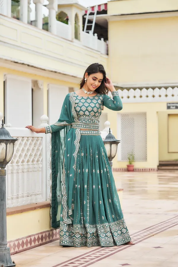 Green_Faux-Fur_Lehenga_Choli_For_Women