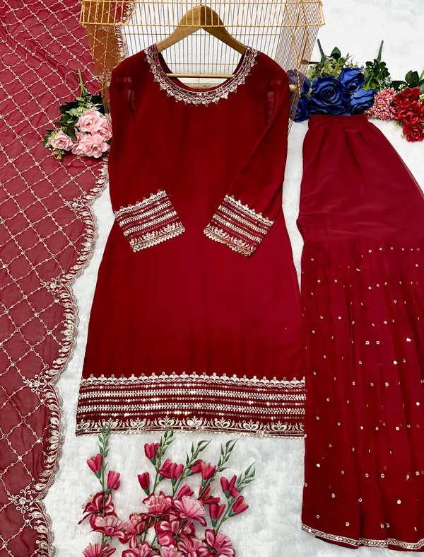 Maroon_Faux-Fur_Cotton_Sharara_Suit_For_Women