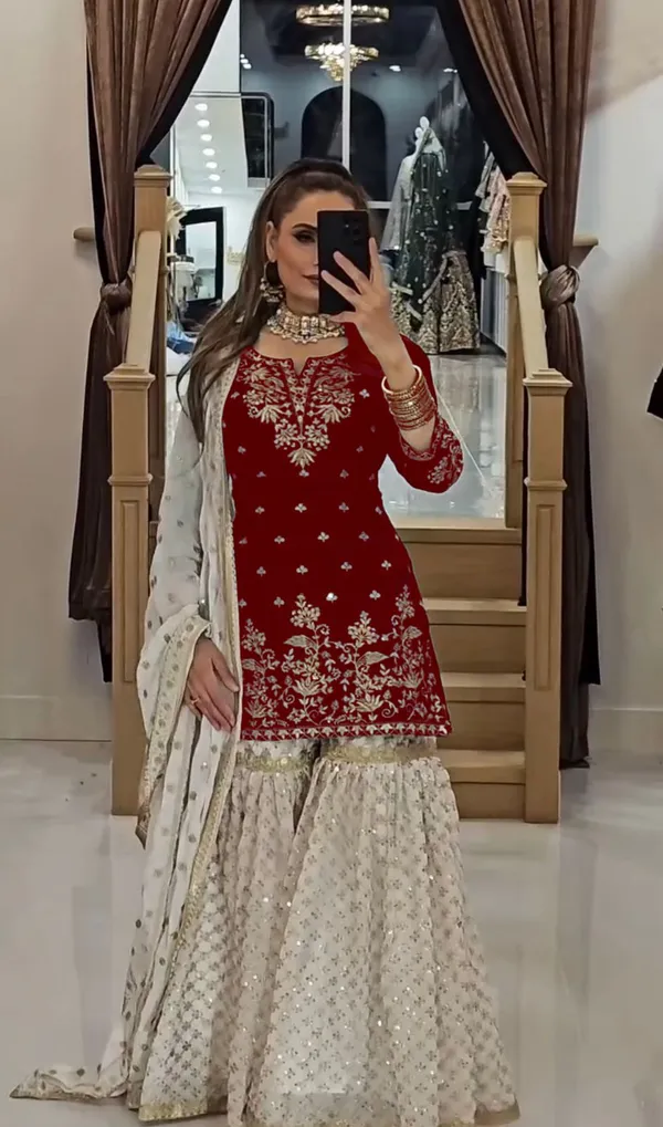 Red_Cotton_Sharara_Suit_For_Women