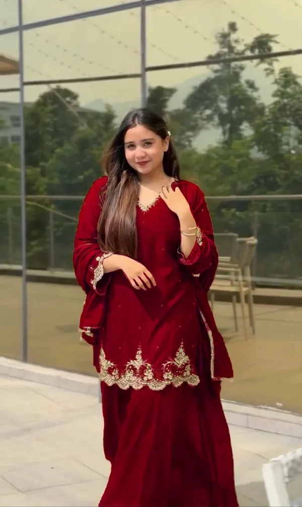 Maroon_Faux-Fur_Palazzo_Set_For_Women