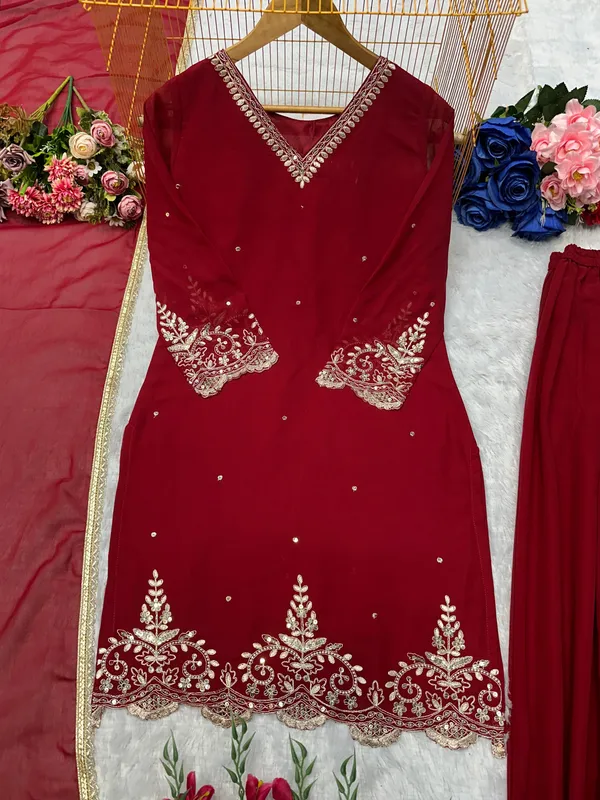 Maroon_Faux-Fur_Palazzo_Set_For_Women