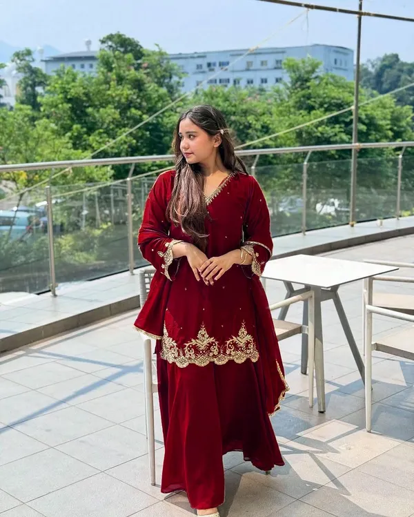 Maroon_Faux-Fur_Palazzo_Set_For_Women