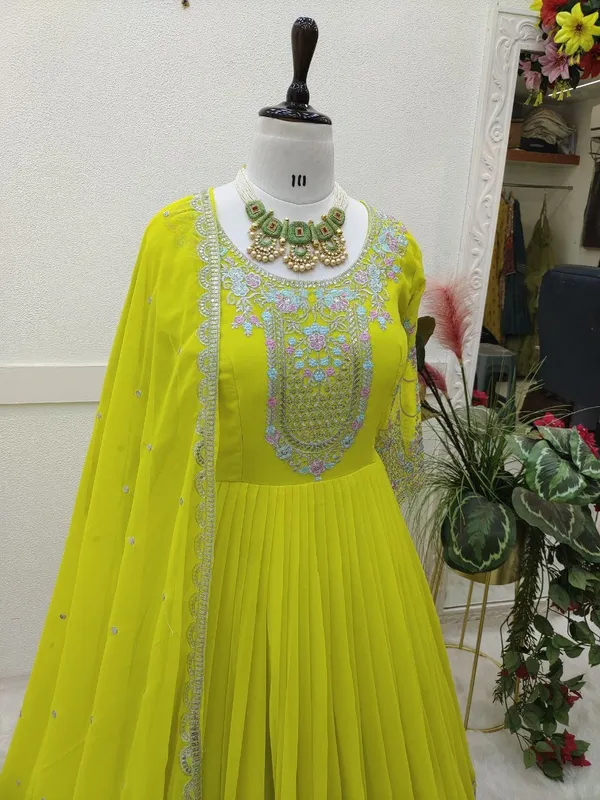 Parrot_Green_Faux-Fur_Gown_For_Women