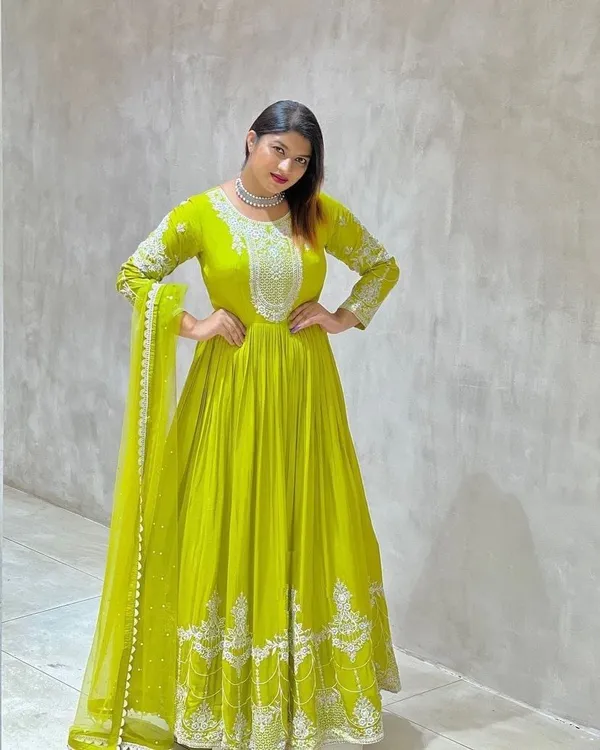 Parrot_Green_Faux-Fur_Gown_For_Women