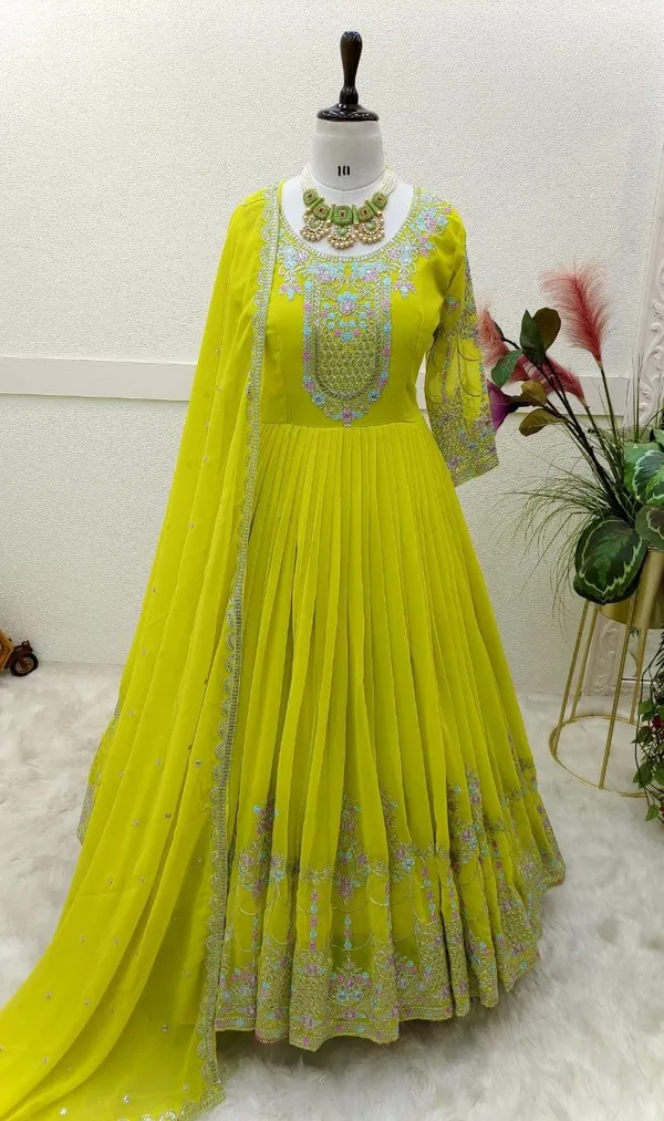 Parrot_Green_Faux-Fur_Gown_For_Women