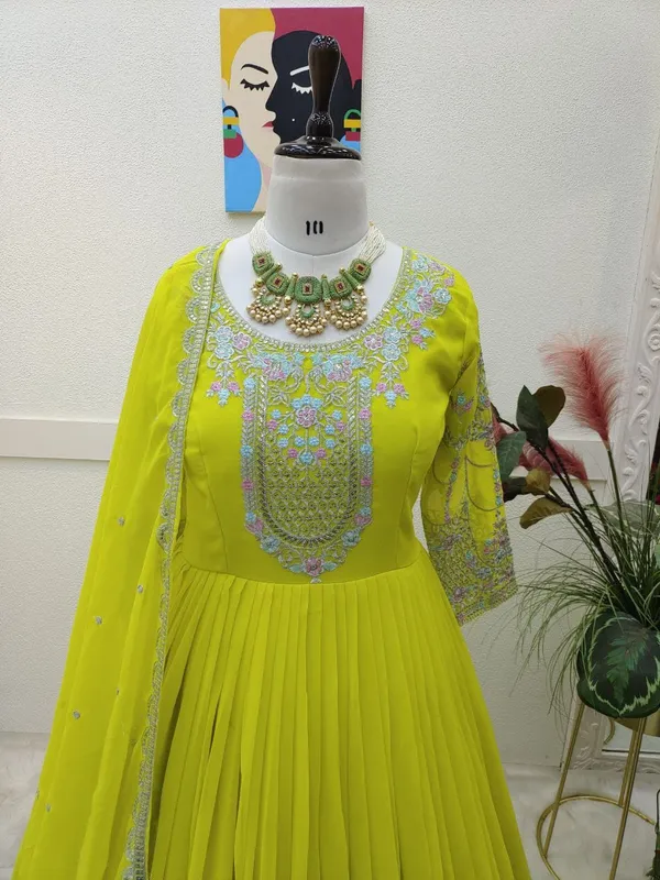 Parrot_Green_Faux-Fur_Gown_For_Women