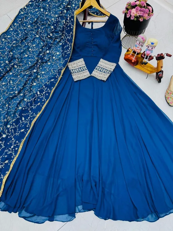 Blue_Faux-Fur_Gown_For_Women