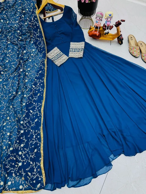 Blue_Faux-Fur_Gown_For_Women