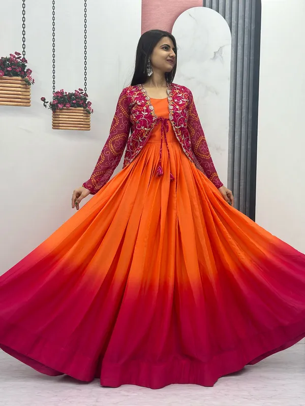 Pink_&_Orange_Cotton_Gown_For_Women
