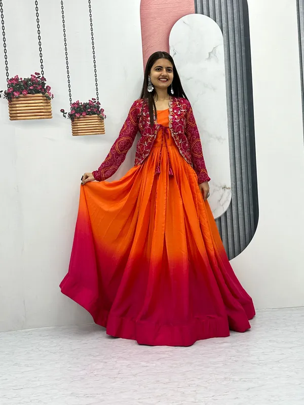 Pink_&_Orange_Cotton_Gown_For_Women