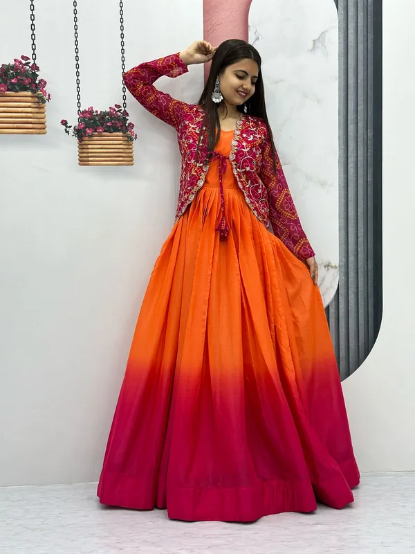 Pink_&_Orange_Cotton_Gown_For_Women