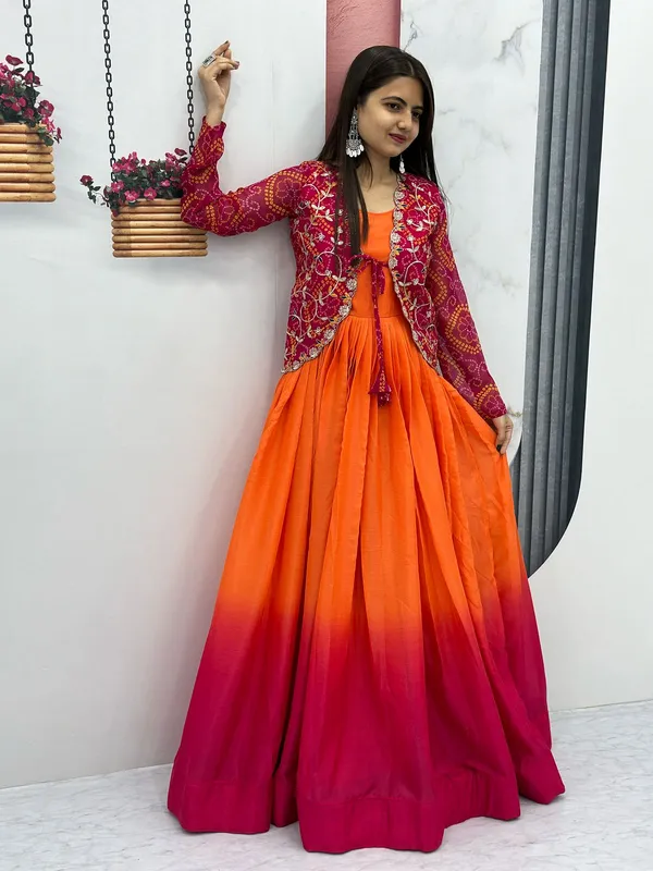 Pink_&_Orange_Cotton_Gown_For_Women