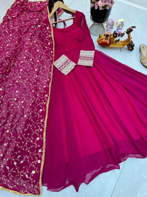 Pink_Faux-Fur_Gown_For_Women