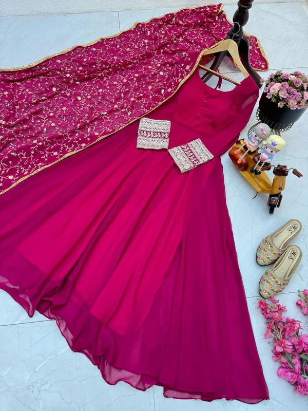 Pink_Faux-Fur_Gown_For_Women