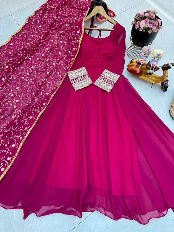 Pink_Faux-Fur_Gown_For_Women