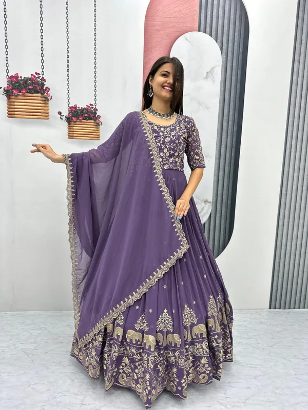 Purple_Faux-Fur_Gown_For_Women