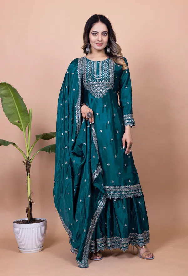Blue_Chinon_Sharara_Suit_For_Women