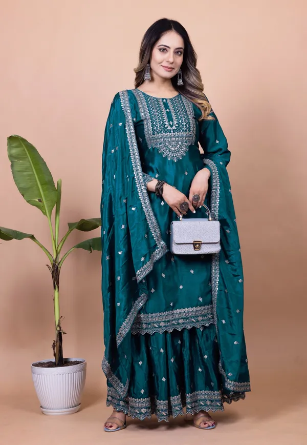 Blue_Chinon_Sharara_Suit_For_Women