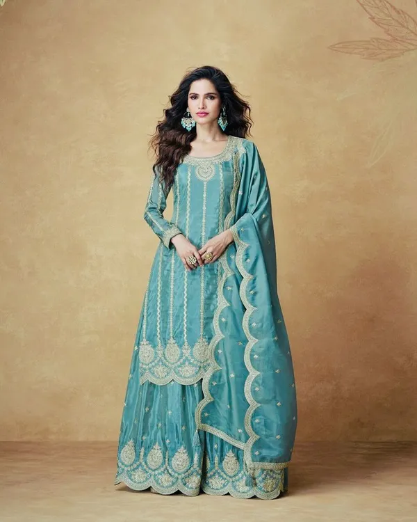 Blue_Silk_Palazzo_Set_For_Women