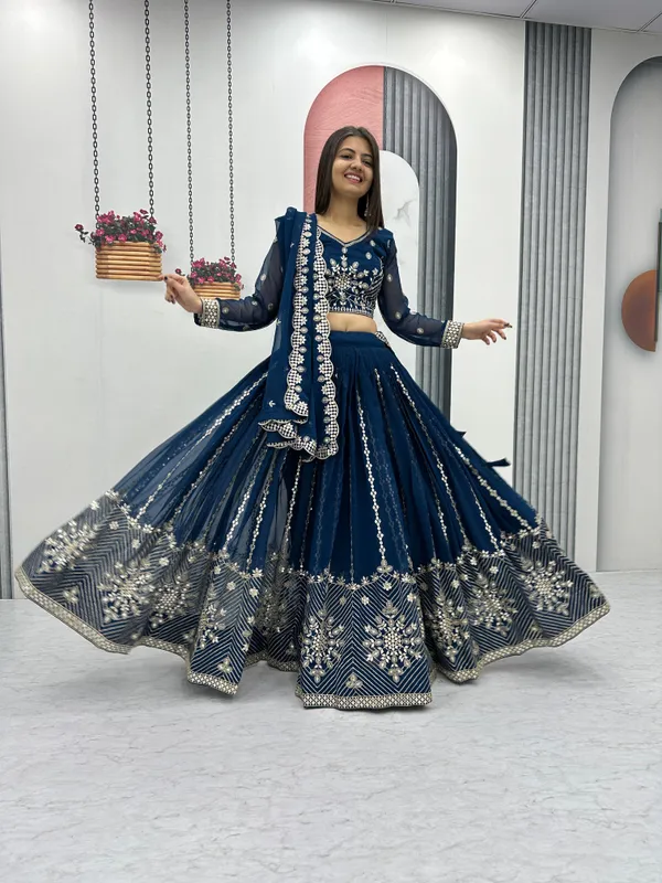 Blue_Faux-Fur_Lehenga_Choli_For_Women