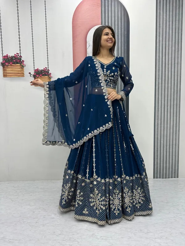 Blue_Faux-Fur_Lehenga_Choli_For_Women