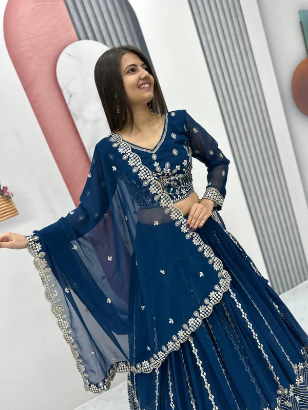 Blue_Faux-Fur_Lehenga_Choli_For_Women
