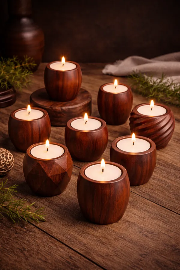 NixWoods Emberline – Handcrafted Rosewood Tealight Collection (set of 2 ...