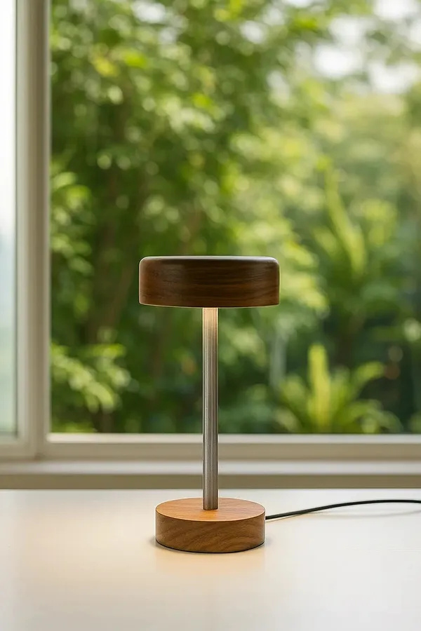 Rosewood_&_Stainless_Steel_Led_Table_Lamp_–_Modern_Minimalist_Elegance